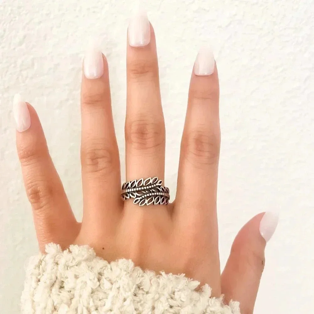 925 Sterling Silver Leaf Ring Vintage Wrap Ring Leaf Ring Geometric Ring